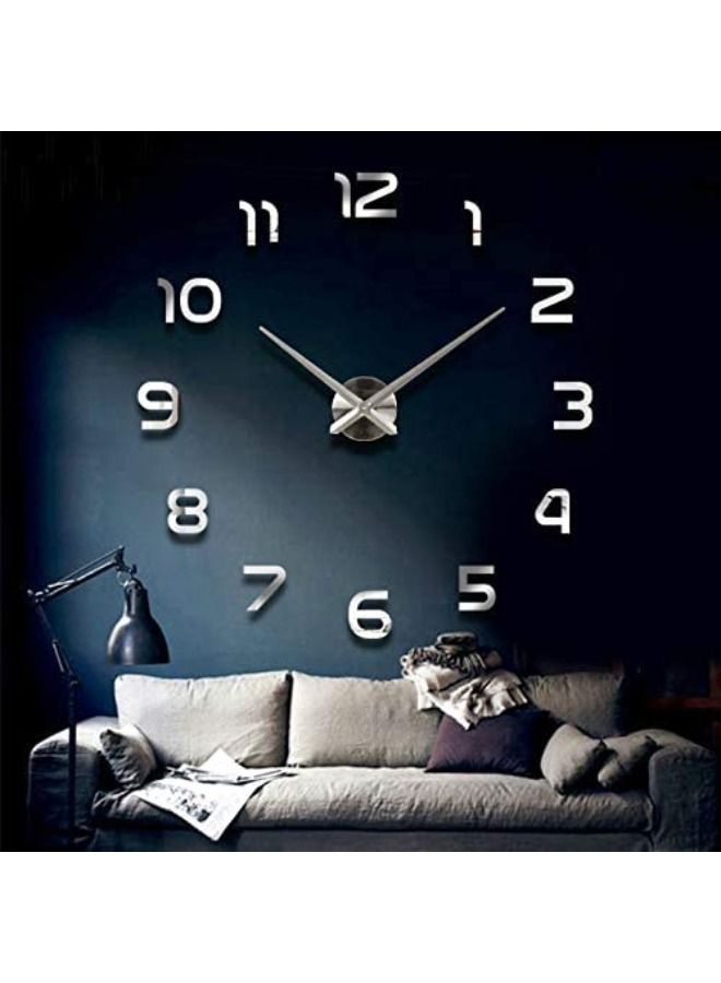 Stylish DIY Wall Clock Mirror Wall Clock Silent Non Ticking for Home Living Room Bedroom Office Decoration - Silver