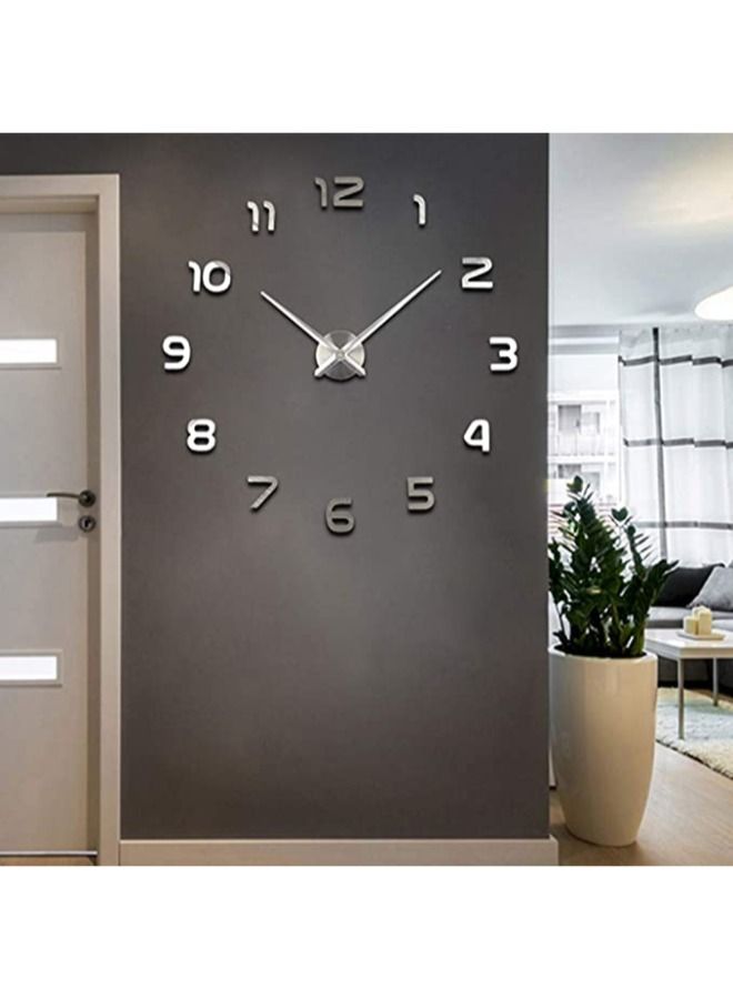 Stylish DIY Wall Clock Mirror Wall Clock Silent Non Ticking for Home Living Room Bedroom Office Decoration - Silver