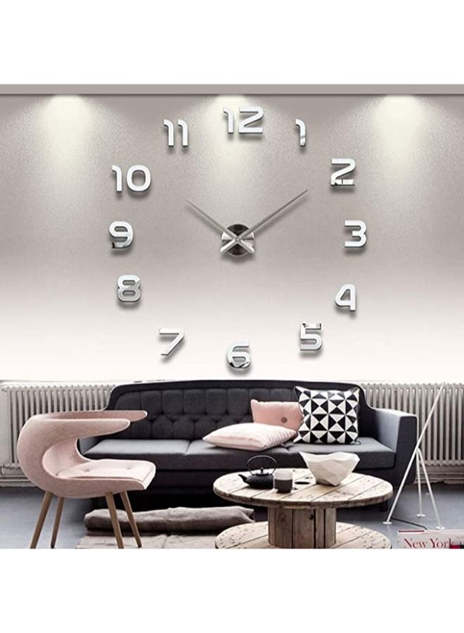 Stylish DIY Wall Clock Mirror Wall Clock Silent Non Ticking for Home Living Room Bedroom Office Decoration - Silver