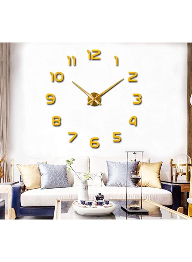 Stylish DIY Wall Clock Mirror Wall Clock Silent Non Ticking for Home Living Room Bedroom Office Decoration - Gold