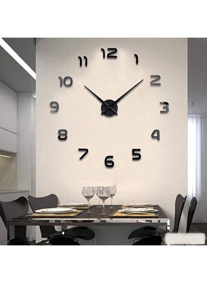 Stylish DIY Wall Clock Mirror Wall Clock Silent Non Ticking for Home Living Room Bedroom Office Decoration - Black