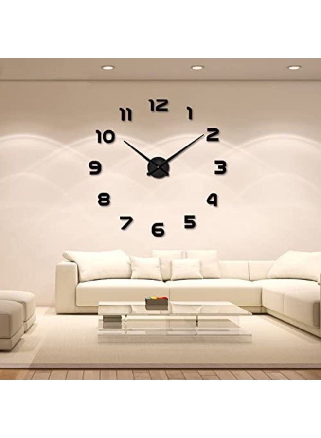 Stylish DIY Wall Clock Mirror Wall Clock Silent Non Ticking for Home Living Room Bedroom Office Decoration - Black