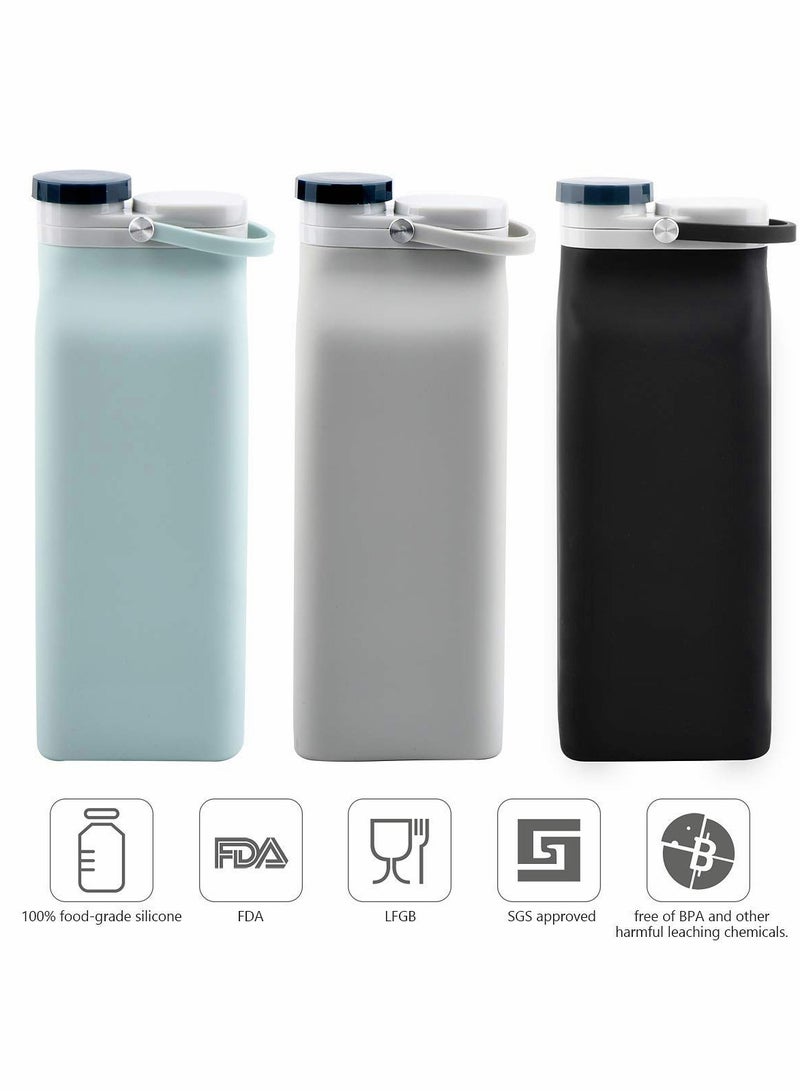 Collapsible Water Bottle BPA Free - Foldable Water Bottle for Travel Sports Bottles with Triple Leak Proof Lightweight 20oz, Blue