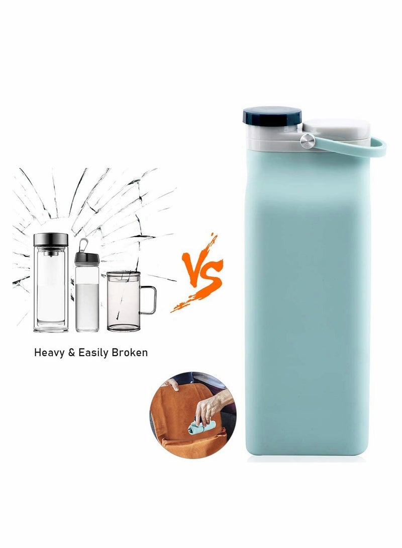 Collapsible Water Bottle BPA Free - Foldable Water Bottle for Travel Sports Bottles with Triple Leak Proof Lightweight 20oz, Blue