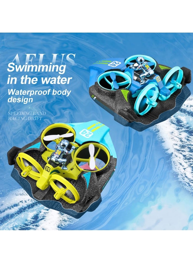 3 in 1 RC Boat Mini Remote Contoal Drones Car Toys for Kids Age 8 2.4G Sea Land Air Flight 4-Axis Quadcopter Boat RC Helicopter Rechargeable Pool Lake Gift for Boys Girls