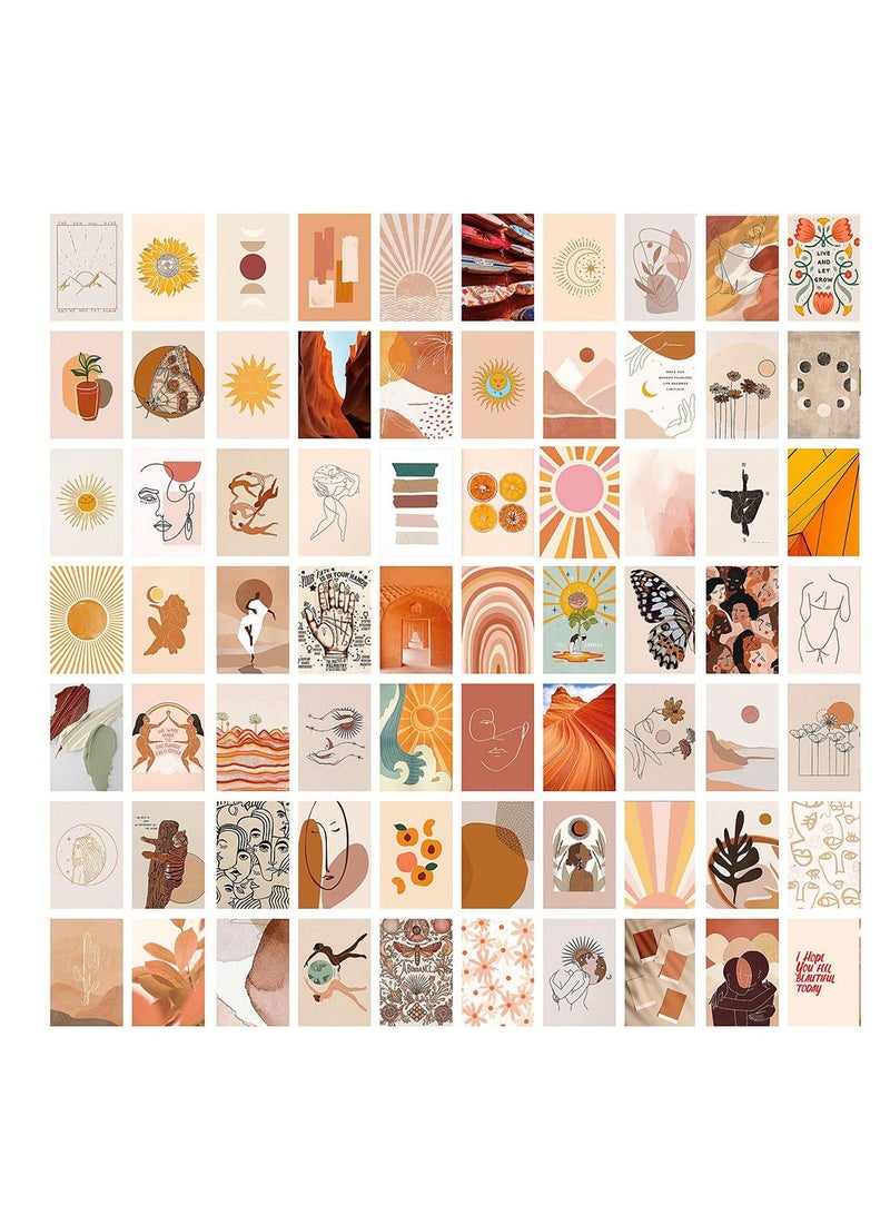 Aesthetic Wall Collage Kit - 70 Warm Color Pictures for Boho Room Decor, Perfect for Boys and Girls' Rooms, Trendy Home Aesthetic Decor