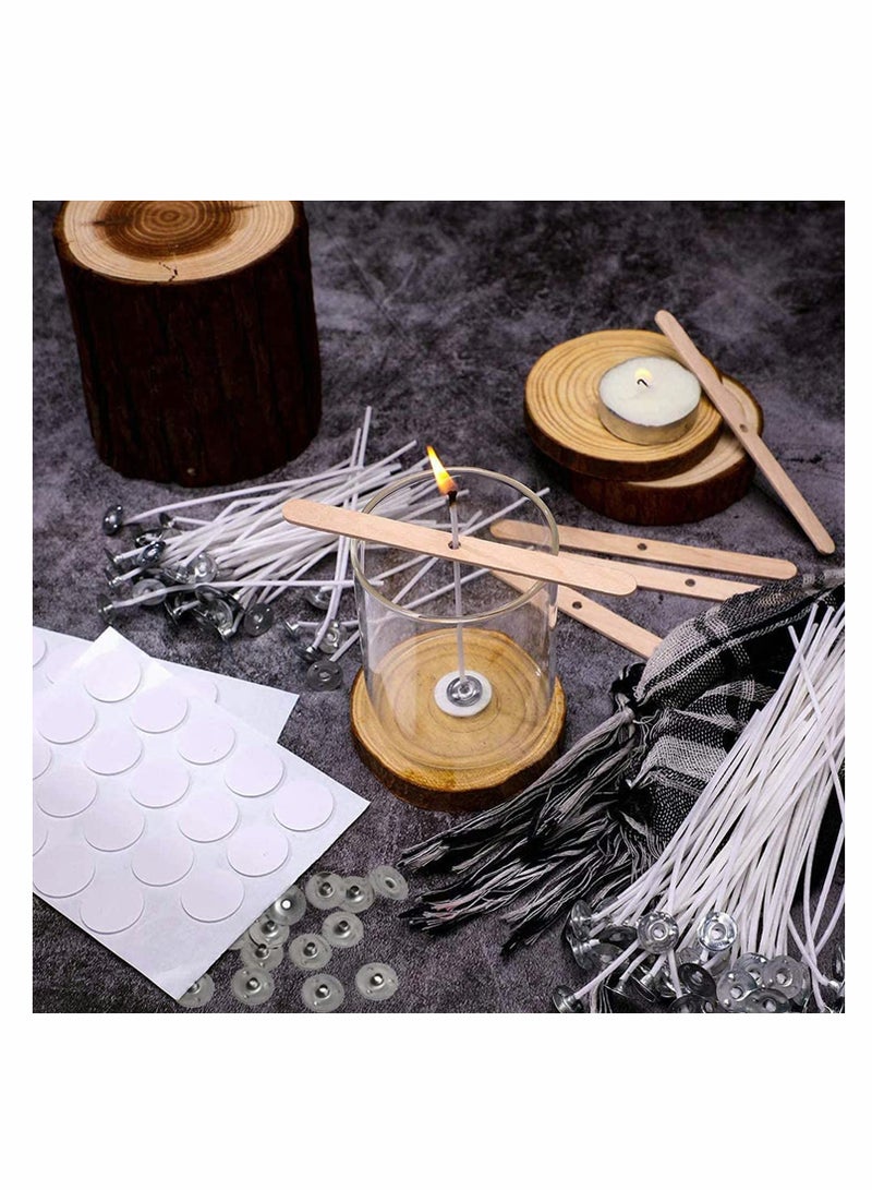 Candle Making Kit, Bulk Candle Wicks 80 Pcs 8 inch with 60Pcs Candle Wick Stickers, 5Pcs Wooden Candle Wick Centering Device and 20 Pcs Metal tabs for Soy Beeswax Candle Making