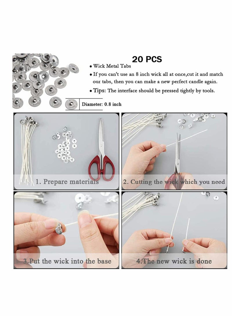 Candle Making Kit, Bulk Candle Wicks 80 Pcs 8 inch with 60Pcs Candle Wick Stickers, 5Pcs Wooden Candle Wick Centering Device and 20 Pcs Metal tabs for Soy Beeswax Candle Making