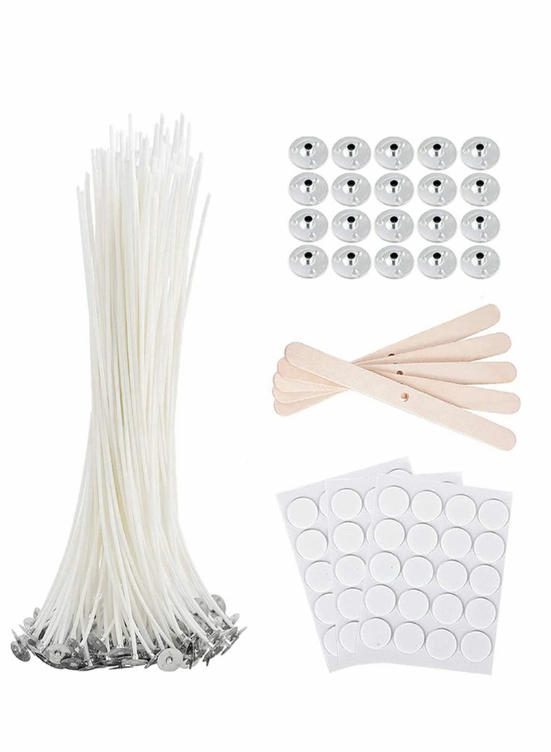 Candle Making Kit with 80 Pcs 8 inch Bulk Candle Wicks, 60Pcs Stickers, Wooden Wick Centering Device, and Metal Tabs - Perfect for Soy Beeswax Candle Making