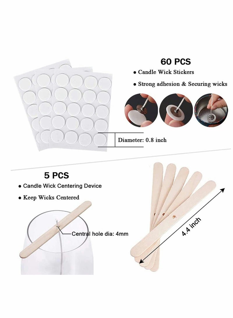 Candle Making Kit with 80 Pcs 8 inch Bulk Candle Wicks, 60Pcs Stickers, Wooden Wick Centering Device, and Metal Tabs - Perfect for Soy Beeswax Candle Making