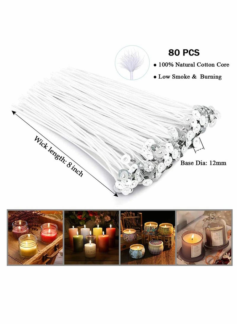 Candle Making Kit with 80 Pcs 8 inch Bulk Candle Wicks, 60Pcs Stickers, Wooden Wick Centering Device, and Metal Tabs - Perfect for Soy Beeswax Candle Making