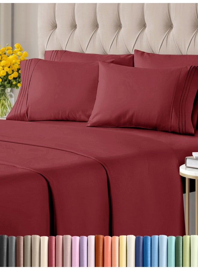 Queen 6 Piece Sheet Set - Breathable & Cooling Bed Sheets - Hotel Luxury Bed Sheets for Women, Men, Kids & Teens - Bedding w/ Deep Pockets & Easy Fit - Soft & Wrinkle Free - Queen Burgundy Sheets