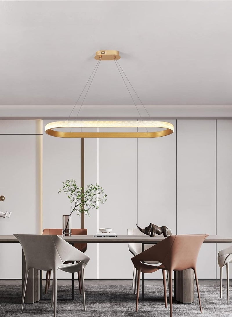 Modern Oval LED Chandelier Dining Room, Gold Acrylic Chandelier Light for Kitchen Island Table, Study, Dimmable & Height Adjustable Chandeliers lamp