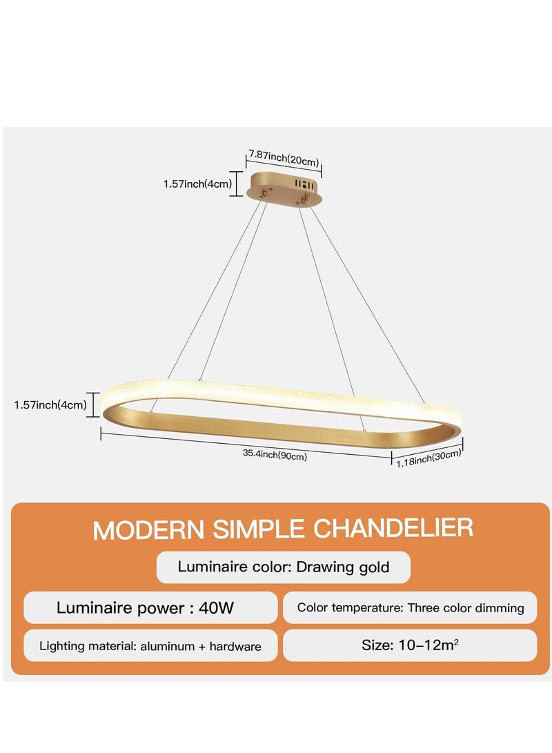 Modern Oval LED Chandelier Dining Room, Gold Acrylic Chandelier Light for Kitchen Island Table, Study, Dimmable & Height Adjustable Chandeliers lamp