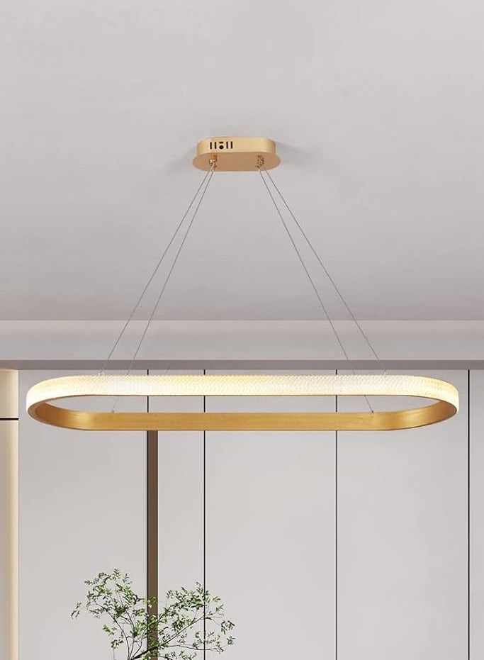 Modern Oval LED Chandelier Dining Room, Gold Acrylic Chandelier Light for Kitchen Island Table, Study, Dimmable & Height Adjustable Chandeliers lamp