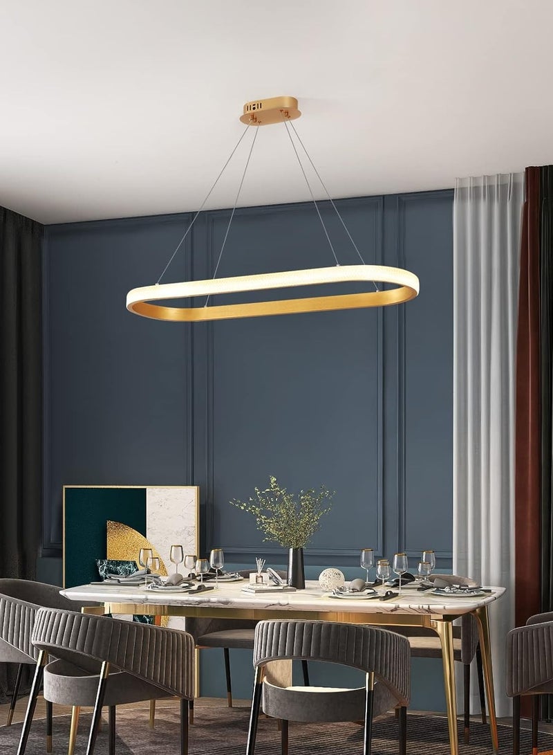 Modern Oval LED Chandelier Dining Room, Gold Acrylic Chandelier Light for Kitchen Island Table, Study, Dimmable & Height Adjustable Chandeliers lamp