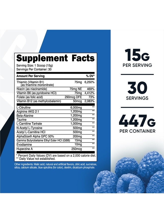 Stim-Free Pre-Workout, 30 Servings (Blue Raspberry) - Caffeine Free, Stimulant Free, Non-GMO, Gluten Free