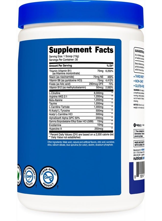 Stim-Free Pre-Workout, 30 Servings (Blue Raspberry) - Caffeine Free, Stimulant Free, Non-GMO, Gluten Free