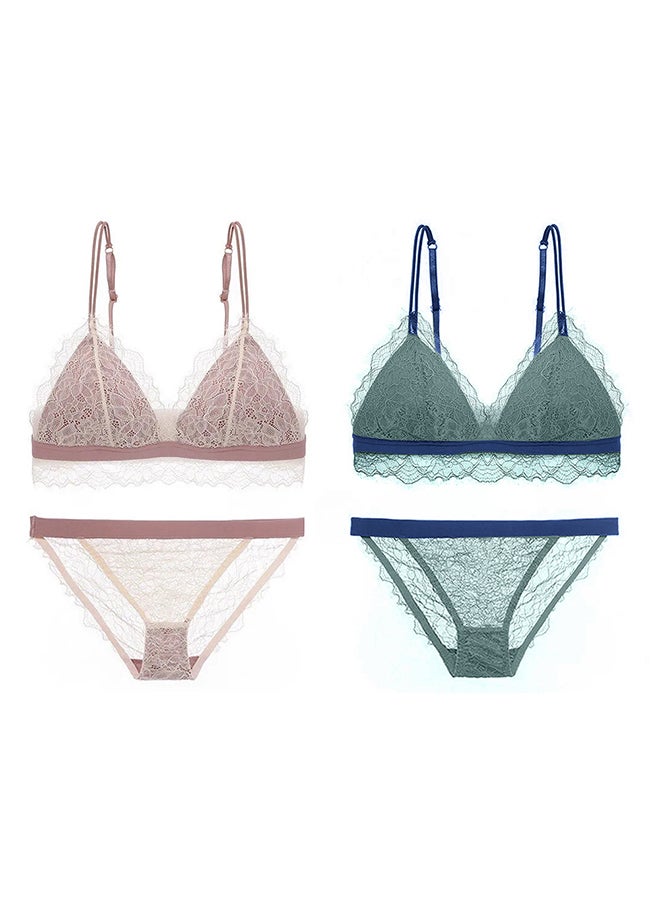 2 Packs For Women's Large Size Bra and Panty Set Bra Lace Lash Floral Briefs Underwear Triangle Cup Young Girls Underwear Lingerie Bra and Panties Set Multicolour