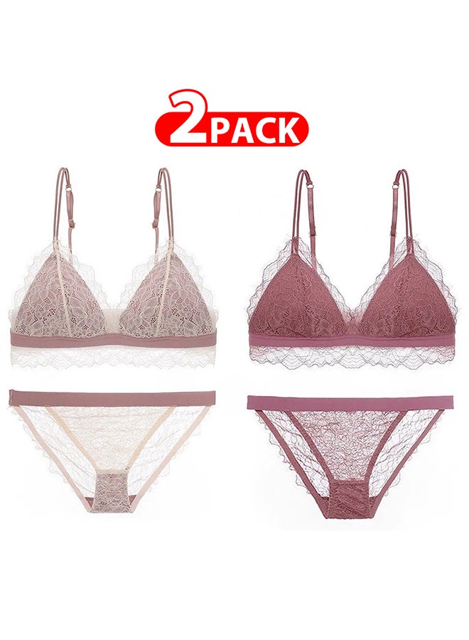 2 Packs For Women's Medium Size Bra and Panty Set Bra Lace Lash Floral Briefs Underwear Triangle Cup Young Girls Underwear Lingerie Bra and Panties Set Multicolour