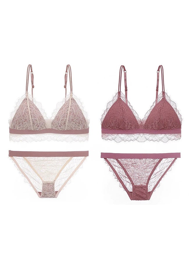 2 Packs For Women's Medium Size Bra and Panty Set Bra Lace Lash Floral Briefs Underwear Triangle Cup Young Girls Underwear Lingerie Bra and Panties Set Multicolour