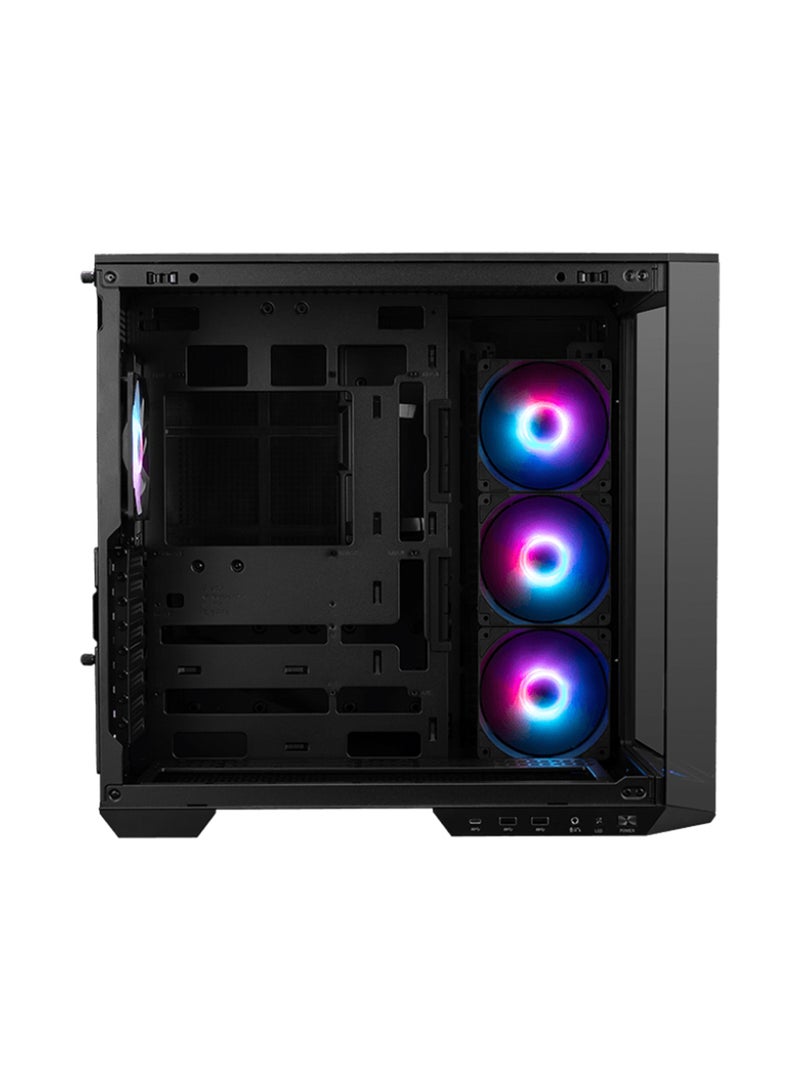 MAG PANO 100R PZ Mid Tower Gaming Case, 270° Panoramic Tempered Glass, 4*ARGB Fans & Up to 360mm AIO, Support Back-Connect Motherboard, 1*USB 20Gbps Type-C, 2*USB 5Gbps Type-A, 1*Audio-Out / Mic-in, 1*LED Switch Button, 3*2.5”, 2*2.5”/3.5” combo, Black | 306-7G26R21-HH Black