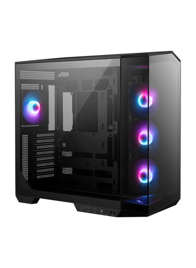 MAG PANO 100R PZ Mid Tower Gaming Case, 270° Panoramic Tempered Glass, 4*ARGB Fans & Up to 360mm AIO, Support Back-Connect Motherboard, 1*USB 20Gbps Type-C, 2*USB 5Gbps Type-A, 1*Audio-Out / Mic-in, 1*LED Switch Button, 3*2.5”, 2*2.5”/3.5” combo, Black | 306-7G26R21-HH Black