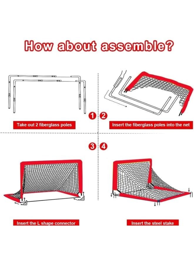 Portable soccer goal for kids training soccer goals Red & Black football soccer goals Net Set of 2 soccer goals with carry bag