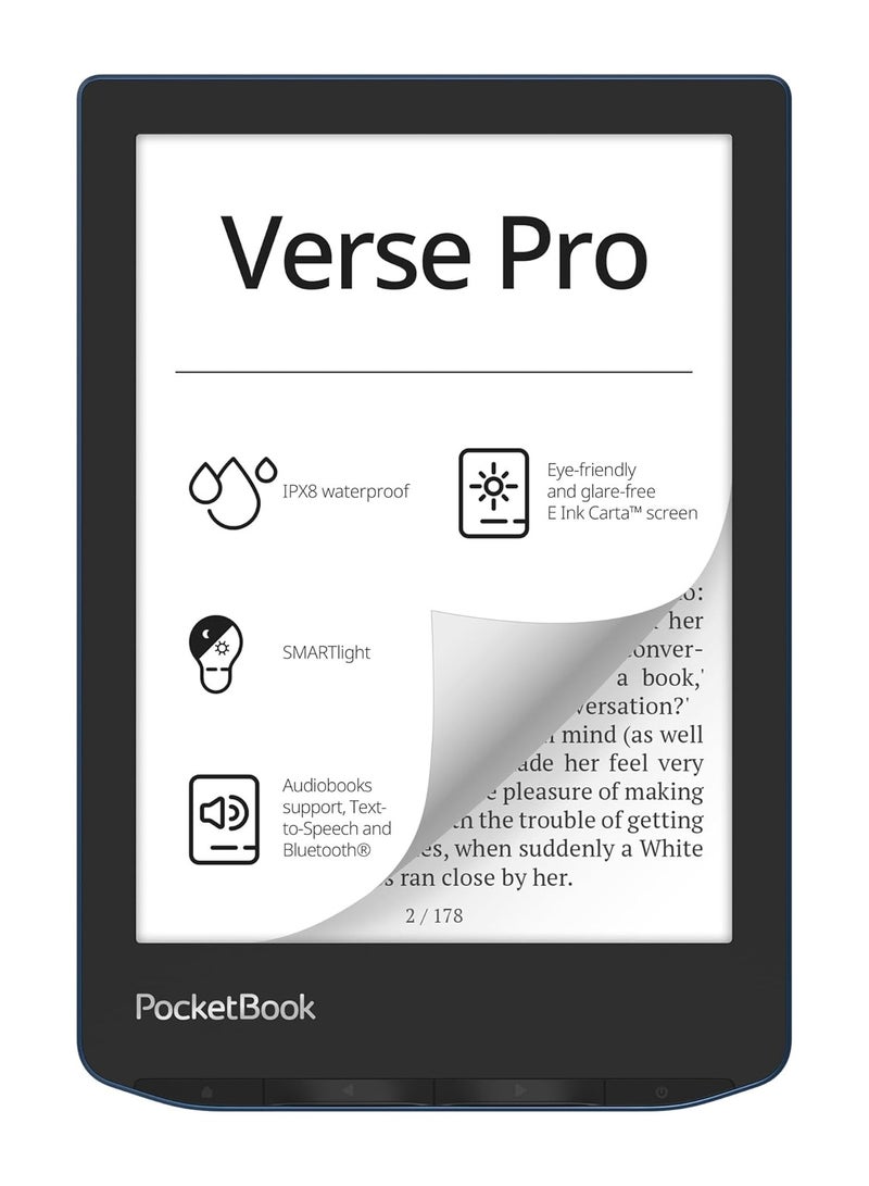 Verse Pro E-Reader, Waterproof 6'' E-Ink Carta™ HD Touchscreen Azure, SMARTlight, 16GB, Text-to-Speech, WiFi & Bluetooth