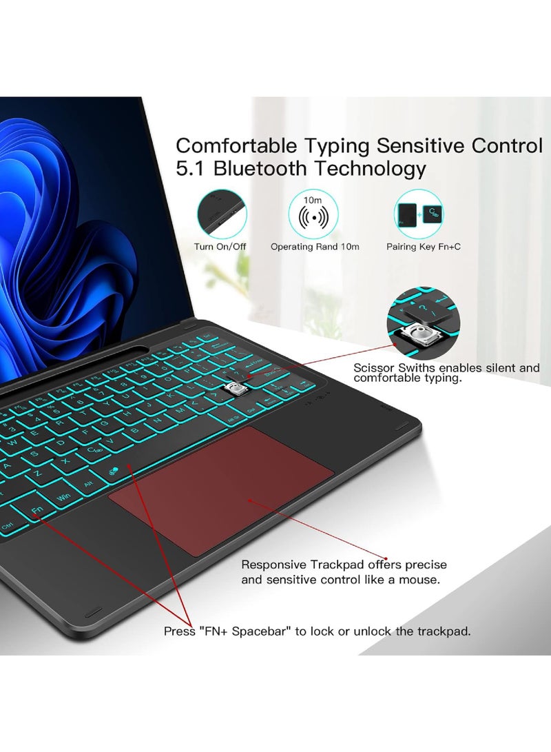 Type Cover for Microsoft Surface Pro 9/Pro 8/Pro X/Pro 10/Pro 11 13 Inch Portable Bluetooth 5.1 Wireless 7-Color Backlit Surface Pro 11/10/9/8/X Keyboard with Touchpad & Pencil Holder