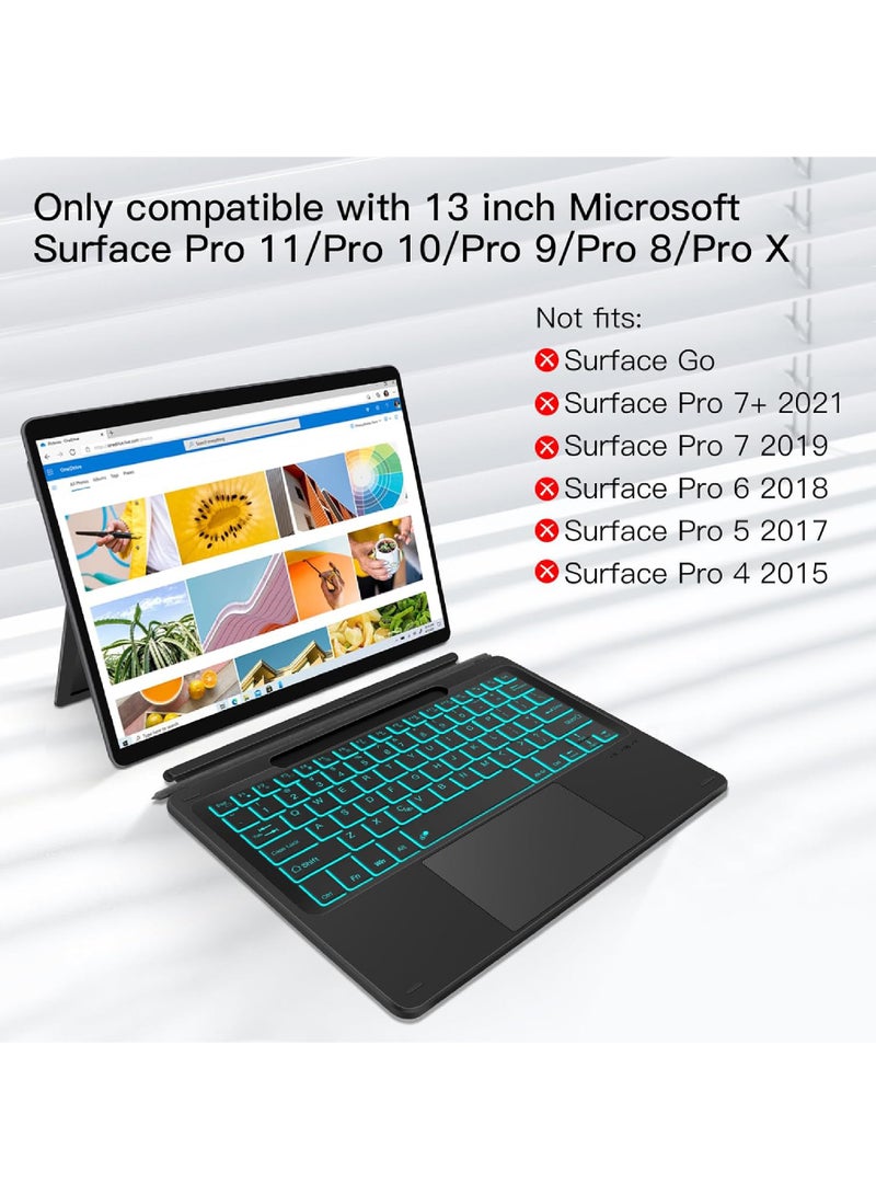 Type Cover for Microsoft Surface Pro 9/Pro 8/Pro X/Pro 10/Pro 11 13 Inch Portable Bluetooth 5.1 Wireless 7-Color Backlit Surface Pro 11/10/9/8/X Keyboard with Touchpad & Pencil Holder
