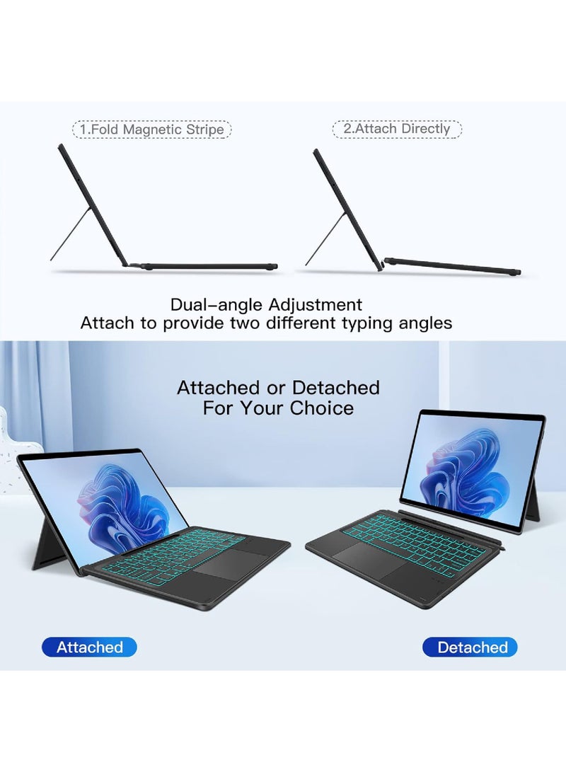 Type Cover for Microsoft Surface Pro 9/Pro 8/Pro X/Pro 10/Pro 11 13 Inch Portable Bluetooth 5.1 Wireless 7-Color Backlit Surface Pro 11/10/9/8/X Keyboard with Touchpad & Pencil Holder