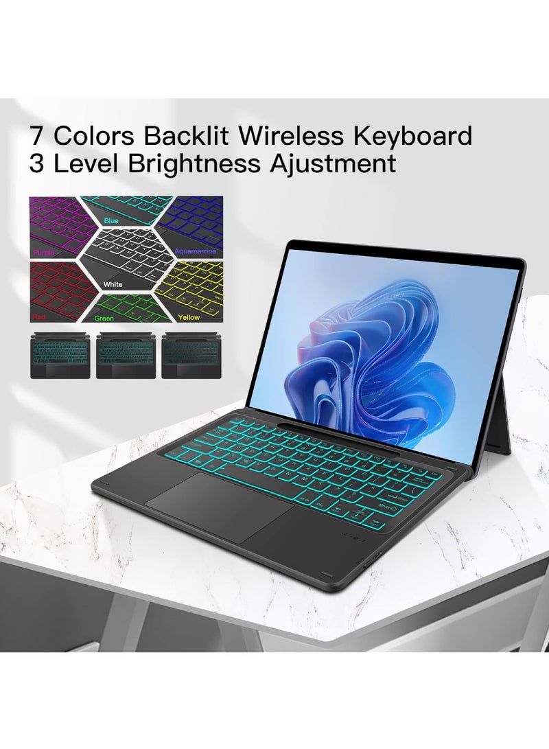 Type Cover for Microsoft Surface Pro 9/Pro 8/Pro X/Pro 10/Pro 11 13 Inch Portable Bluetooth 5.1 Wireless 7-Color Backlit Surface Pro 11/10/9/8/X Keyboard with Touchpad & Pencil Holder