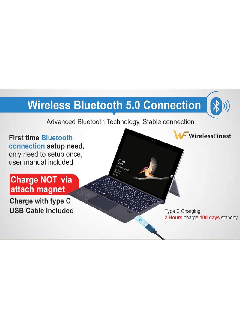 Arabic Wireless Keyboard Type Cover Trackpad Mouse Replacement for Microsoft Surface Pro 7 Pro 6 Pro 5 Pro 4 Pro 3 Bluetooth Keyboard 7-Color LED Backlit Ultra-Slim Rechargeable Battery Multi-Touch
