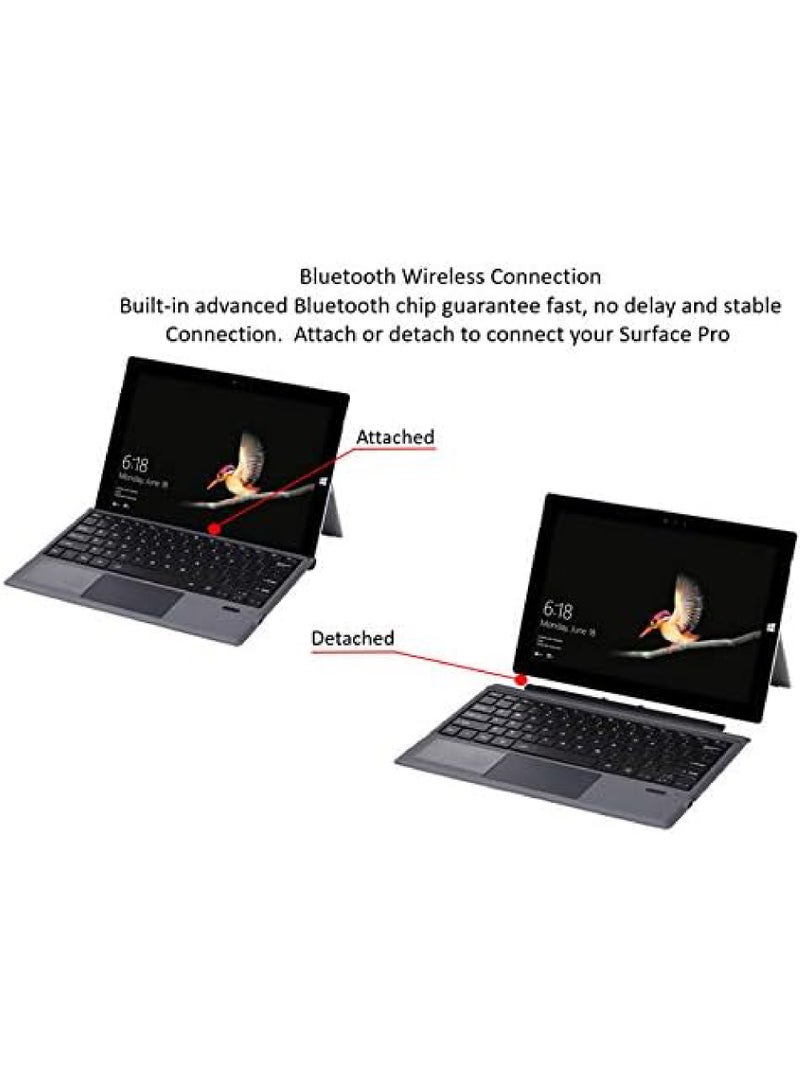 Arabic English Wireless Keyboard Type Cover Trackpad Mouse Replacement for Microsoft Surface Pro 7 Pro 6 Pro 5 Pro 4 Pro 3 Bluetooth Keyboard Ultra-Slim Rechargeable Battery Multi-Touch