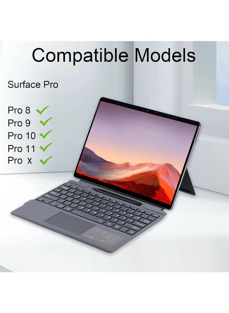 Arabic Wireless Keyboard Type Cover Trackpad For Microsoft Surface Pro 9/Pro 8/Pro X/Pro 10/Pro 11 13 Inch,Bluetooth 5.0 Wireless 7-Color Backlit Surface Pro 11/10/9/8/X with Pencil Holder