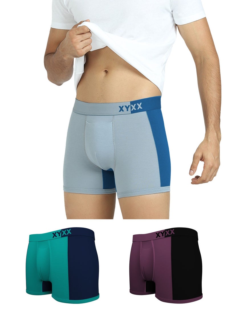 Pack of 3 Dualist Intellisoft Micro Modal Color Blocked Colorblock Men Trunk