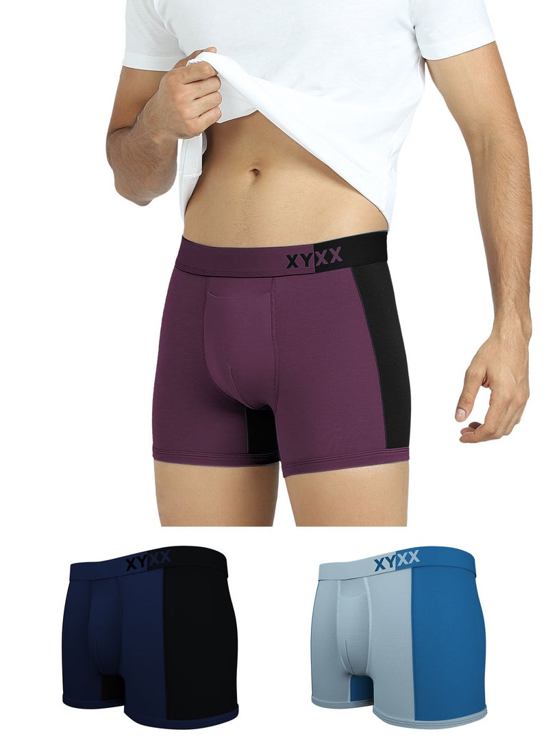 Pack of 3 Dualist Intellisoft Micro Modal Color Blocked Colorblock Men Trunk