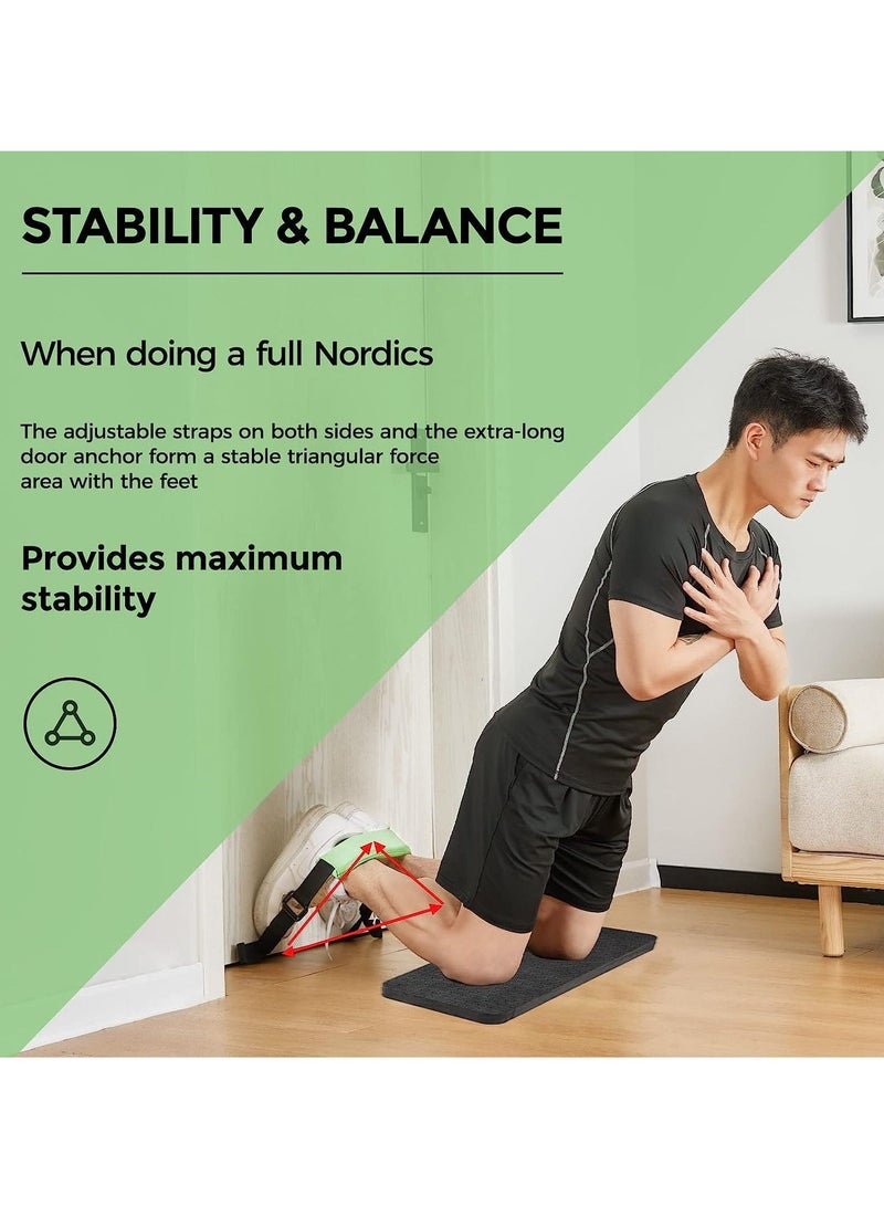 Upgraded Nordic Hamstring Curl Strap, Adjustable Nordic Strap with Soft Knee Pad & Instructions, High Stability Design for Nordic Curl, Ab Workout, Hamstring Curls