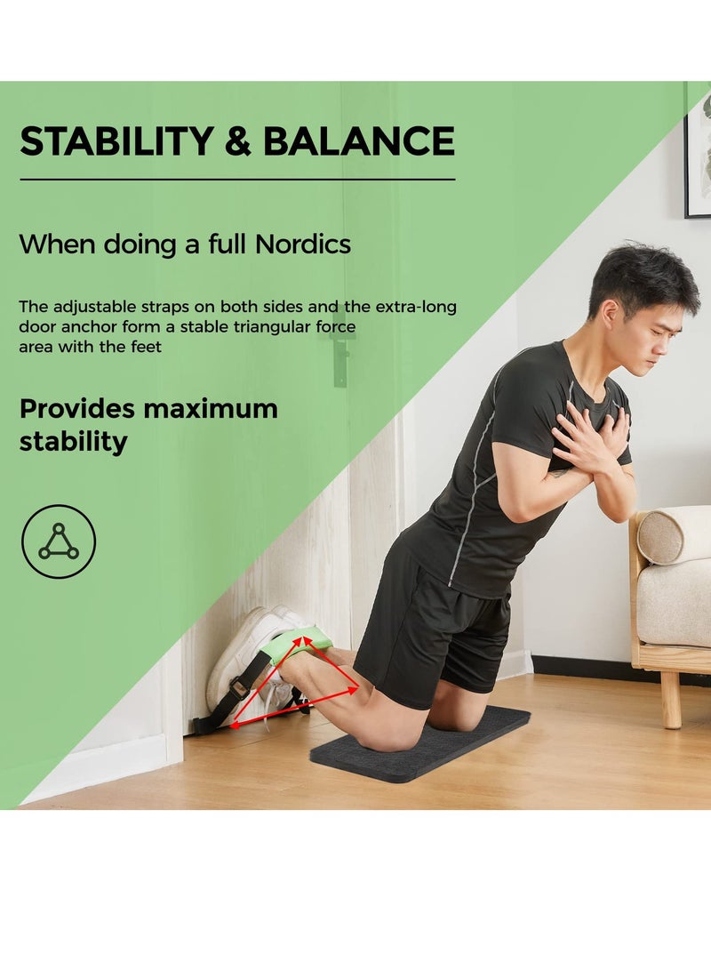 Upgraded Nordic Hamstring Curl Strap, Adjustable Nordic Strap with Soft Knee Pad & Instructions, High Stability Design for Nordic Curl, Ab Workout, Hamstring Curls