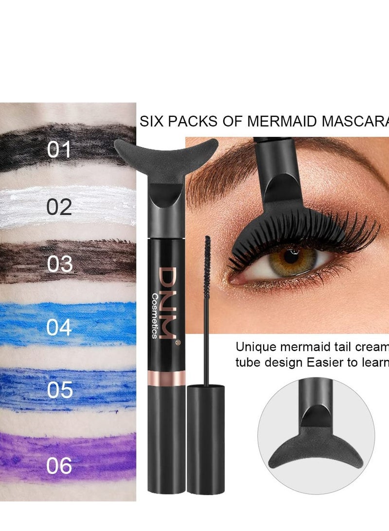 Colored Mascara for Eyelashes 6Pcs Mermaid Colorful Mascara Waterproof Charming Long lasting Cruelty Free Vegan Voluminous Maskara for Women Eye Makeup