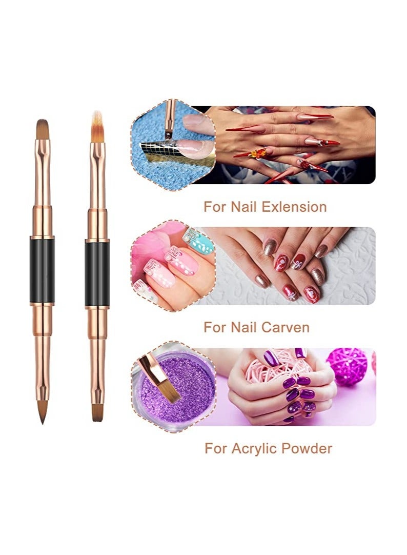 5pcs Double-Ended Acrylic Nail Art Brushes Set for Gel Polish Design, Liner Brush, and Dotting Pen for DIY Manicure at Home or Salon (Rose Gold)