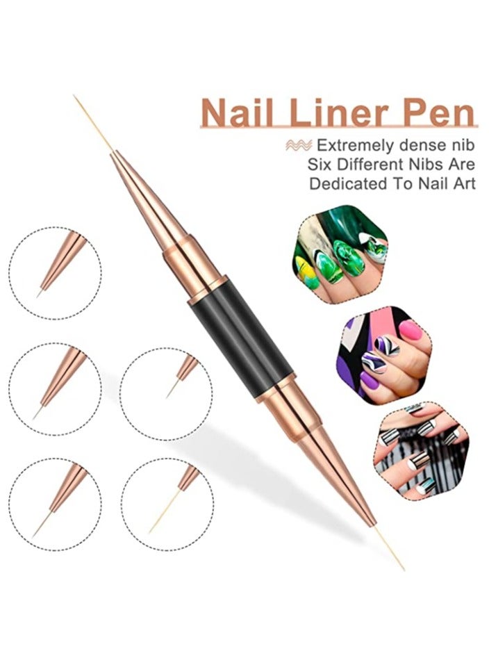 5pcs Double-Ended Acrylic Nail Art Brushes Set for Gel Polish Design, Liner Brush, and Dotting Pen for DIY Manicure at Home or Salon (Rose Gold)