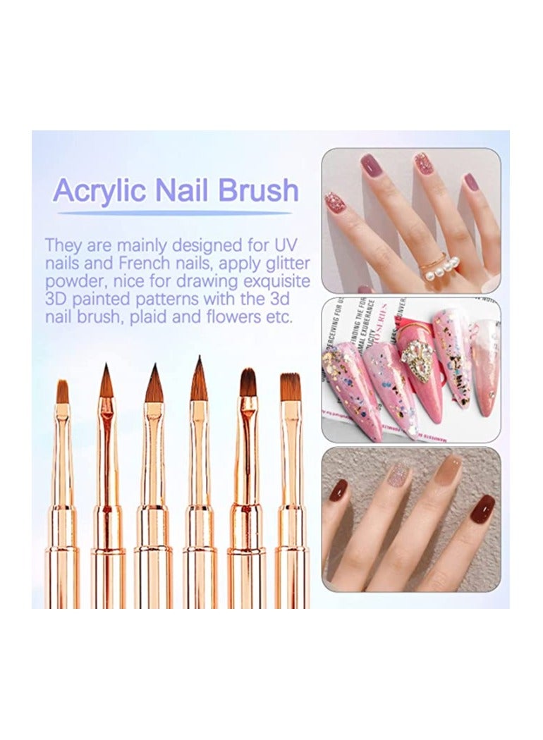 5pcs Double-Ended Acrylic Nail Art Brushes Set for Gel Polish Design, Liner Brush, and Dotting Pen for DIY Manicure at Home or Salon (Rose Gold)