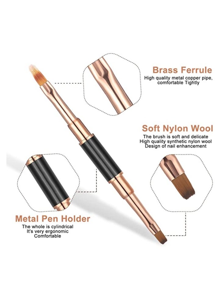 5pcs Double-Ended Acrylic Nail Art Brushes Set for Gel Polish Design, Liner Brush, and Dotting Pen for DIY Manicure at Home or Salon (Rose Gold)