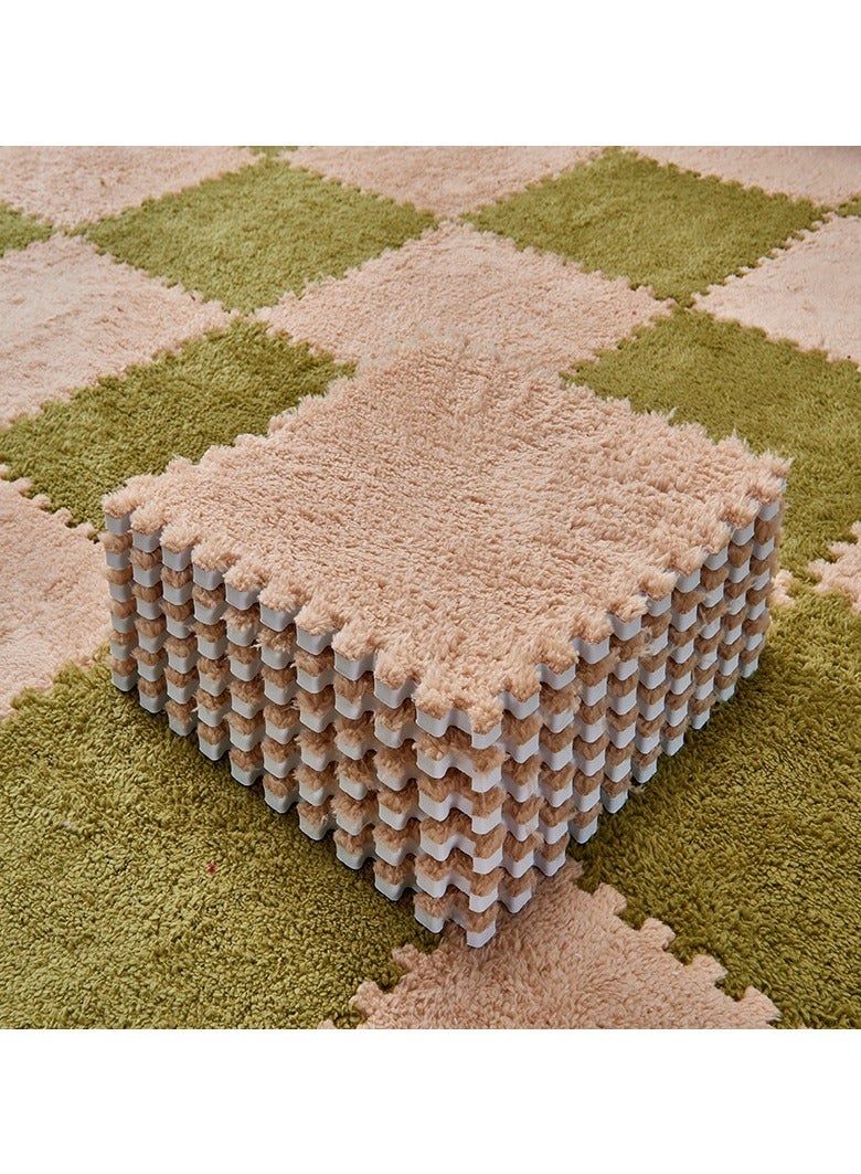 Spliced Carpet for Bedroom Full Floor Household Square Puzzle Mat with Plush Surface