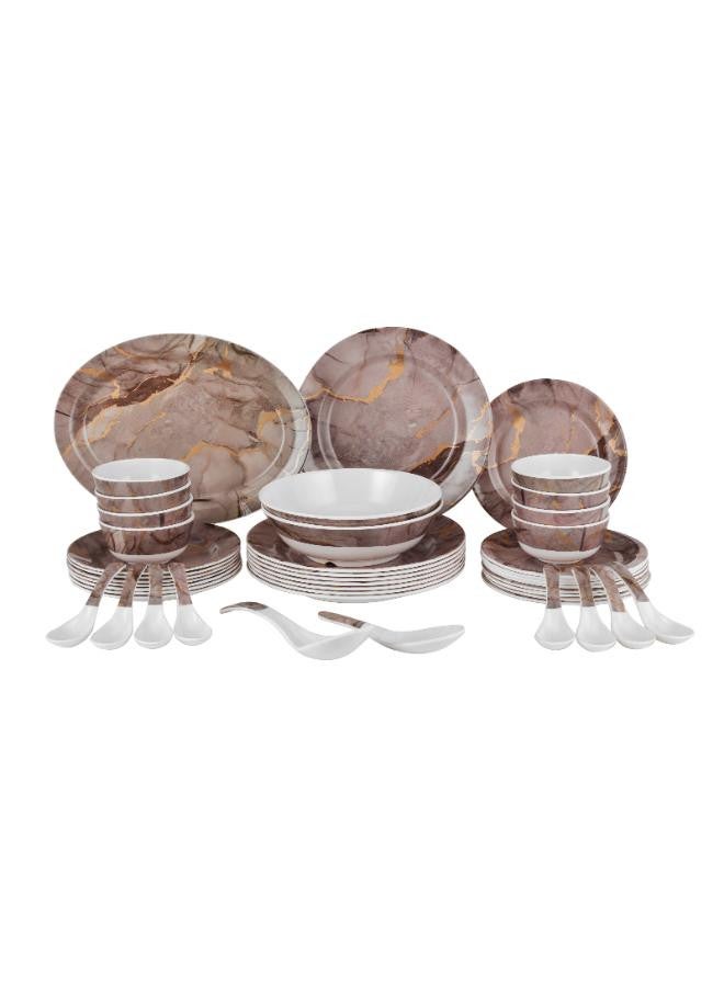 45 Piece Melamineware Dinner Set- RF6719/ Includes Oval Plate, Deep, Dinner, Soup Plates, Round Bowls, Rice Spoon, Ladle, and Soup Spoons/ Dishwasher-Safe and Freezer-Friendly/ Eco-Friendly and Food-Grade/ White and Brown Floral White 44.5x28x28cm