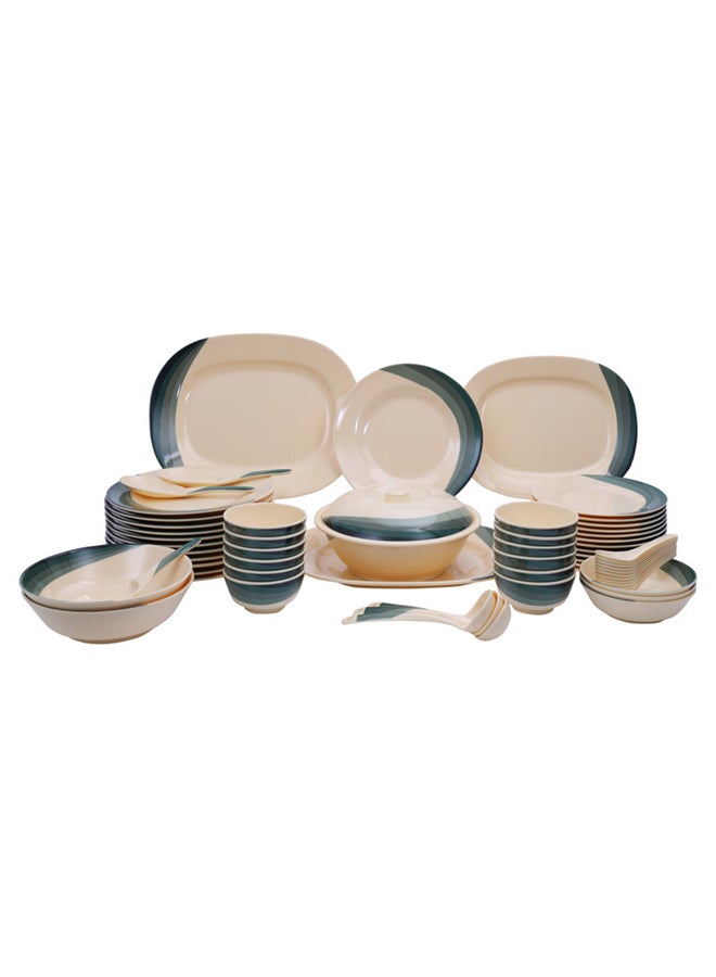 64-Piece Melamine Printed Dinner Set Beige/Green 14inch