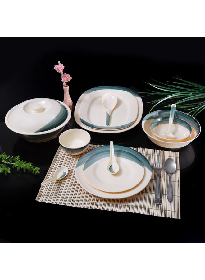 64-Piece Melamine Printed Dinner Set Beige/Green 14inch