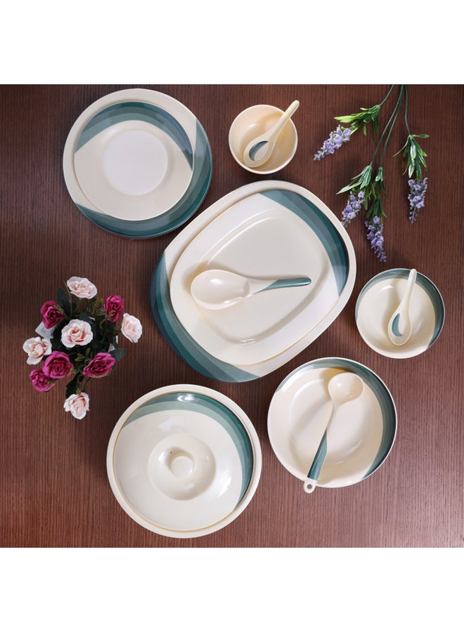 64-Piece Melamine Printed Dinner Set Beige/Green 14inch